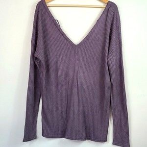 Chaser Purple Strappy Thermal Waffle Knit Oversize Top Size M
